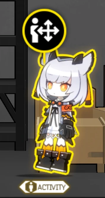 白面鸮在基建被单击时的动画截图，她同时也是我的满信赖活动室使用者之一